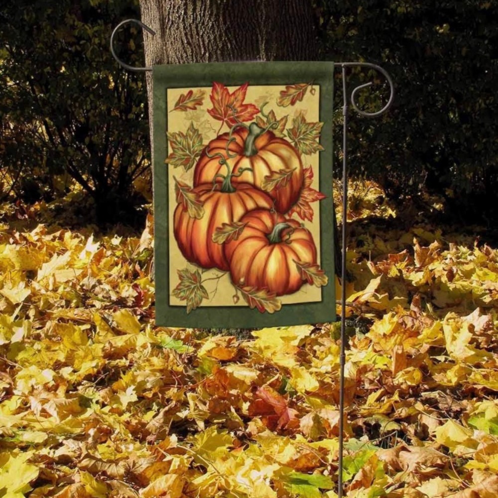 Fall pumpkin trio garden flag. 12” X 18”